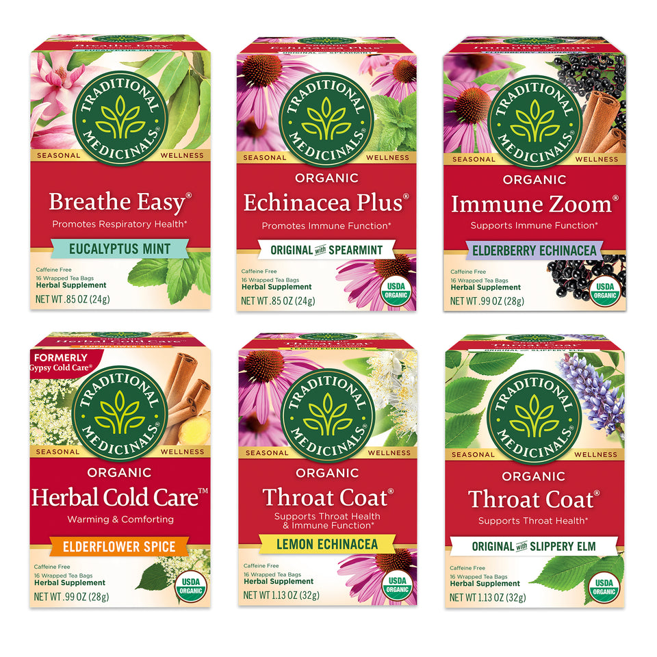 Seasonal Soothers set: eucalyptus mint, original with spearmint, organic immune zoom elderberry echinacea,