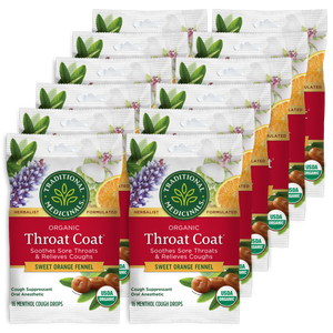 Packs of Throat Coat® Sweet Orange Fennel Lozenges provide cough relief with a soothing sweet orange fennel flavor for your sore throat.