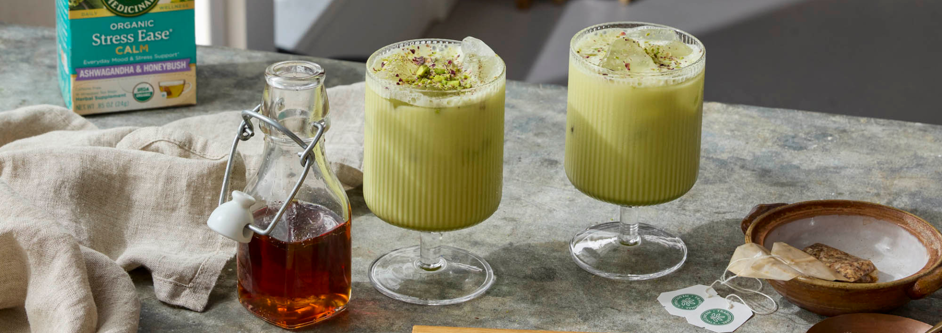 Ashwagandha Pistachio Latte with Stress Ease® Calm