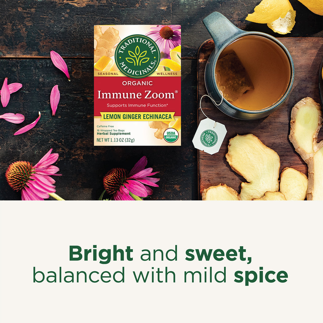 Immune Zoom® Lemon Ginger Echinacea Tea | Traditional Medicinals