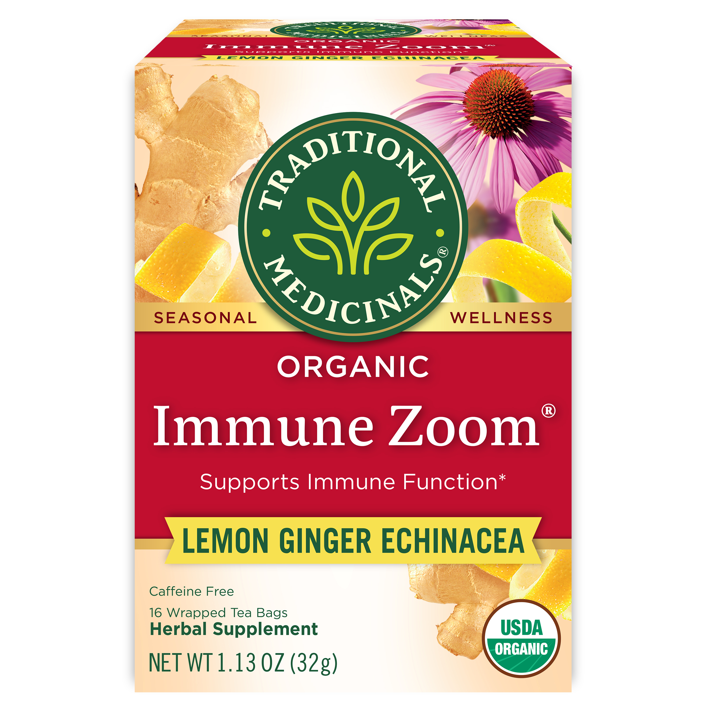 Immune Zoom® Lemon Ginger Echinacea Tea | Traditional Medicinals