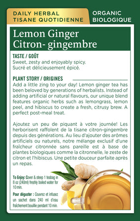 Organic Lemon Ginger Tea (Canada)