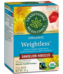 Box of Traditional Medicinals Organic Weightless Dandelion Hibiscus tea with branding and product details. View 1