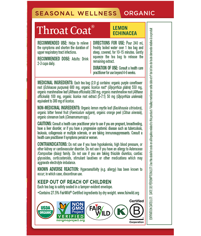 Organic Throat Coat® Lemon Echinacea Tea (Canada) View 2