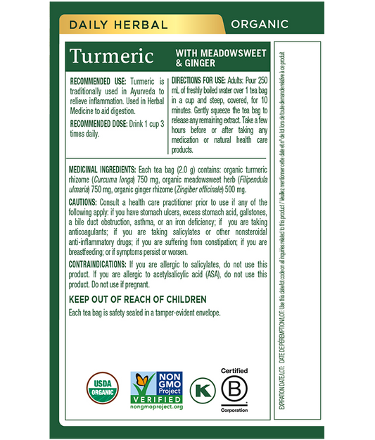 Organic Turmeric with Meadowsweet & Ginger Tea (Canada)