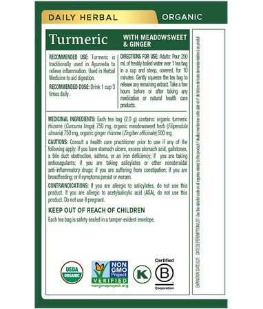 Organic Turmeric with Meadowsweet & Ginger Tea (Canada)