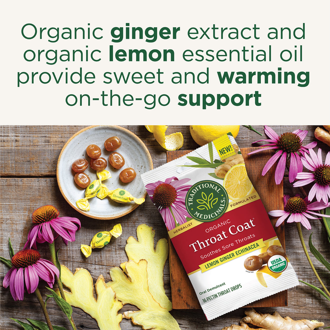 Throat Coat® Lemon Ginger Echinacea Lozenges Traditional Medicinals